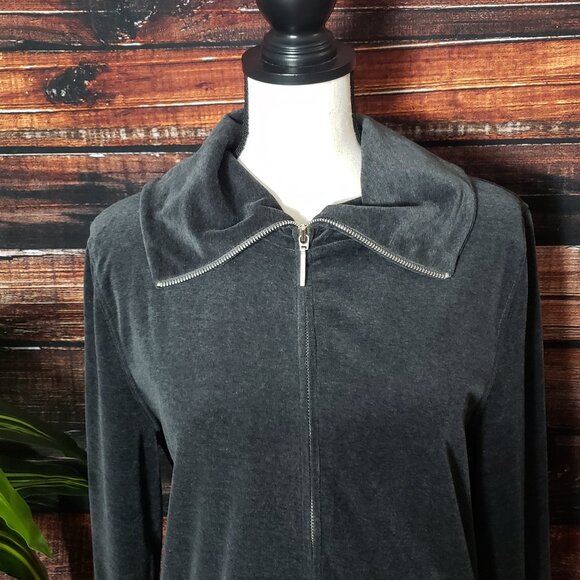Jones New York Sport Velour Jacket Sweatshirt Large Gray Full Zip Pockets - Picture 5 of 12